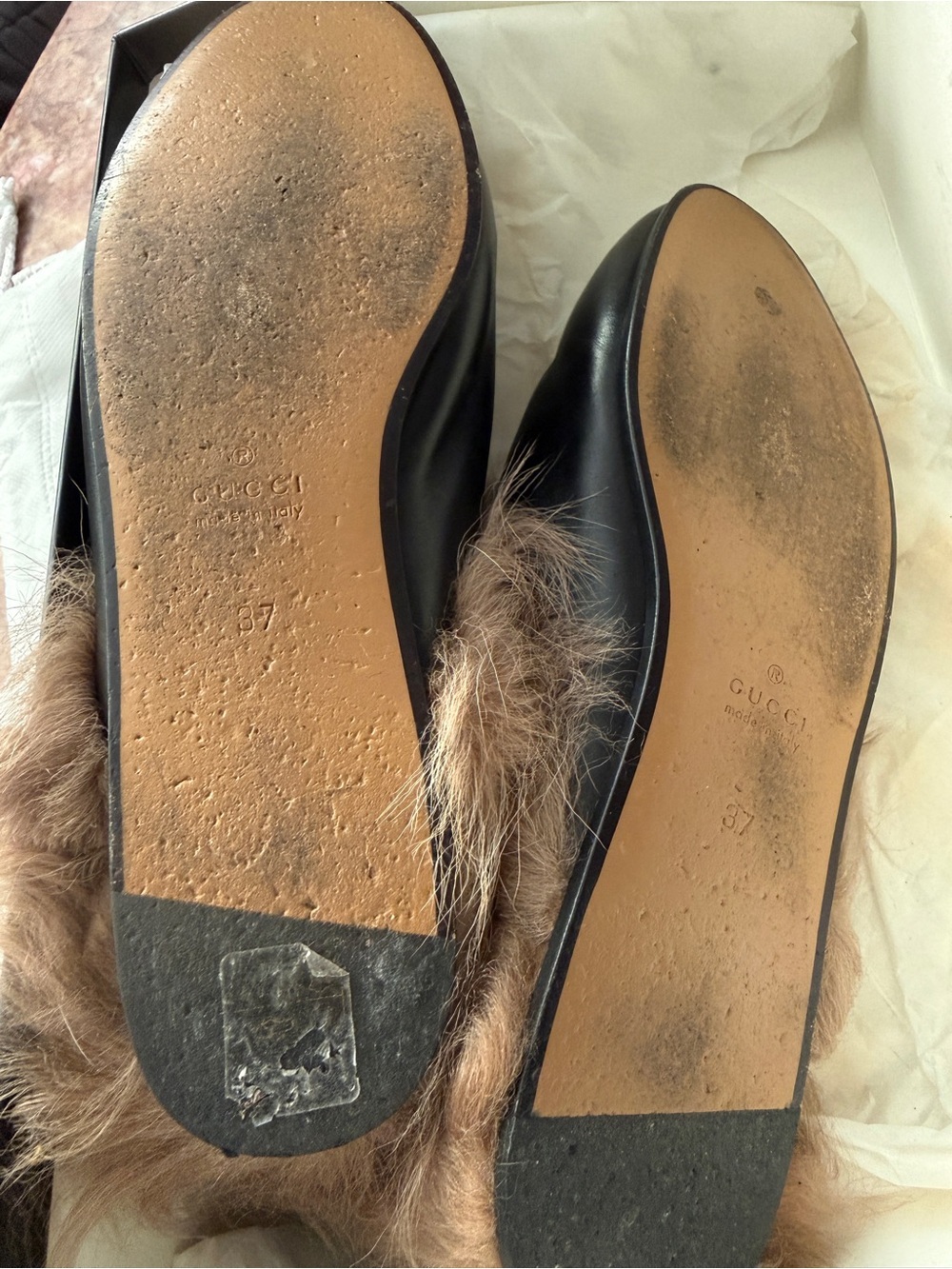 Gucci Black Leather Fur-Trim Horsebit Mules Size 7 Great Condition - Picture 3 of 4